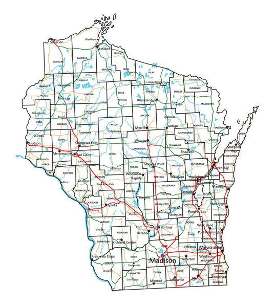 Wisconsin Drogowa Mapa Autostrady Ilustracja Wektora — Wektor stockowy