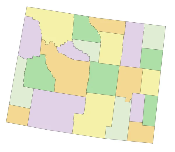 Wyoming Zeer Gedetailleerde Bewerkbare Politieke Kaart — Stockvector