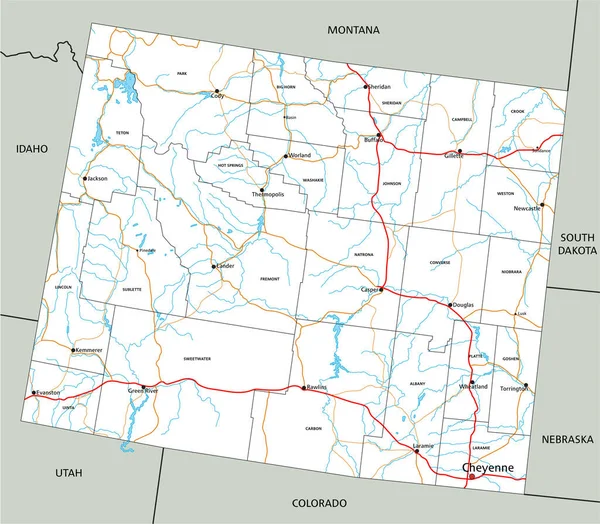 Mapa Estrada Detalhado Alto Wyoming Com Rotulagem —  Vetores de Stock