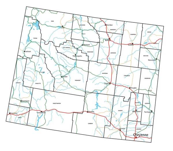 Wyoming Carretera Mapa Carreteras Ilustración Vectorial — Vector de stock