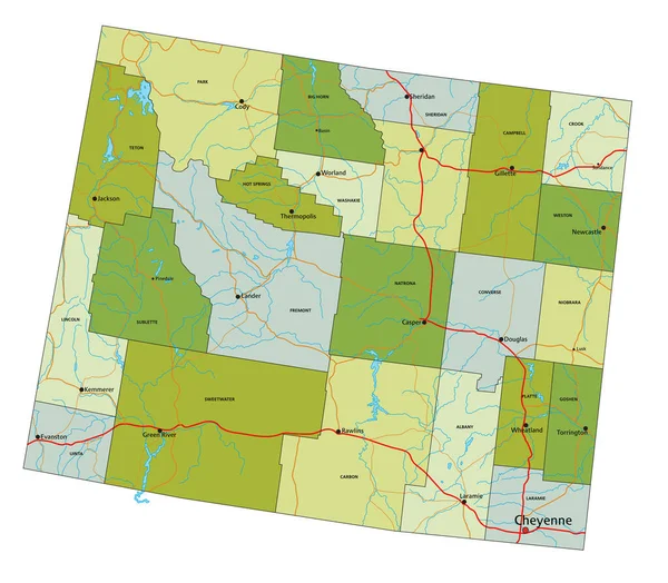 高度详细的可编辑政治地图与分离层 怀俄明州 — 图库矢量图片