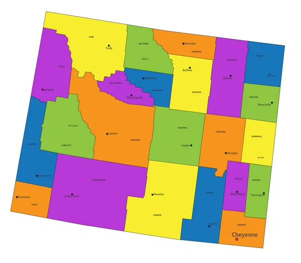 色鮮やかなワイオミング州の政治地図を明確に 独立した層のラベル ベクターイラスト — ストックベクタ