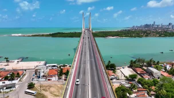 Vue Panoramique Sur Câble Pont Suspendu Rio Grande Norte Capitale — Video