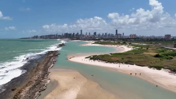 Strand Landschap Bij Natal Hoofdstad Van Rio Grande Norte Brazilië — Stockvideo