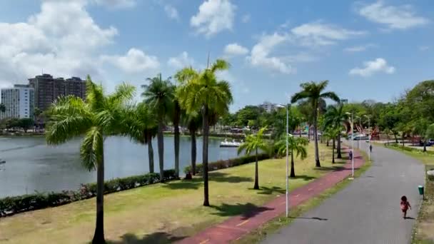 Pemandangan Udara Laguna Pariwisata Markah Tanah Kota Joao Pessoa Negara — Stok Video