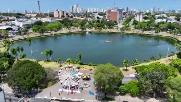 ブラジルパライバ州ジョアペソアの都市のラグーン観光ランドマークの空中風景 ブラジル北東部 市内の有名な湖 都市景観ジョアオ ペソア パライバ ダウンタウン Joao Pessoa Brazil — ストック動画