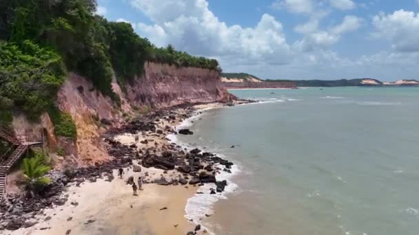 リオグランデ ノルテのピパビーチにある景色の崖 ブラジル北東部 休暇の風景 楽園の風景 グランデ ノルテのピパ ビーチ ビーチでの景色の崖 ブラジル北東部 — ストック動画