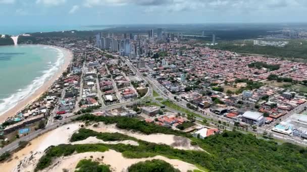 Paisagem Aérea Panorâmica Centro Cidade Costeira Natal Rio Grande Norte — Vídeo de Stock