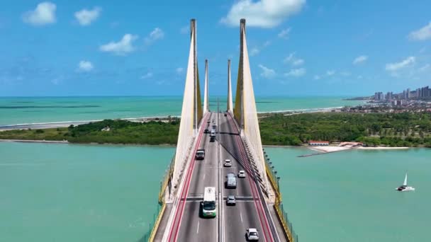 Vista Panorámica Del Puente Cable Stayed Capital Natal Rio Grande — Vídeos de Stock