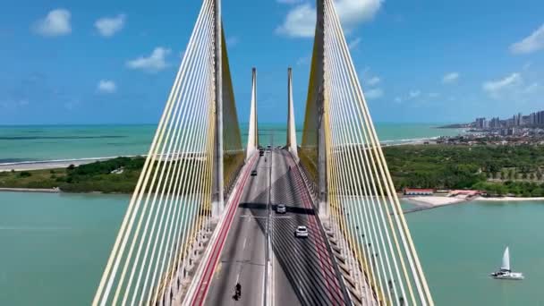 Πανοραμική Θέα Της Γέφυρας Cable Viaduct Στην Πρωτεύουσα Natal Του — Αρχείο Βίντεο
