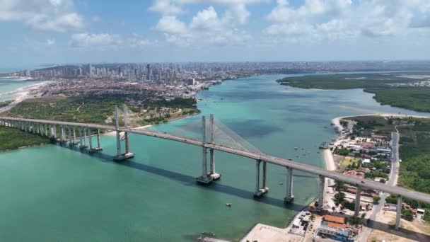 Natal Rio Grande Norte Natal Brazil Panning Wide Cityscape Cable — Stok Video