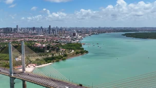 Panoramic View Transportation Cable Bridge Natal Capital City Rio Grande — Stock Video