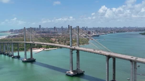 Panoramic View Cable Viaduct Bridge Natal Capital City Rio Grande — Stock Video