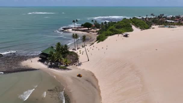 ブラジル北東部のリオグランデ ノルテで有名なGenipabuビーチ ビーチで素晴らしい湾の水のオアシス 熱帯の夏の風景 グランデ ノルテのジニパブビーチ ブラジル北東部 — ストック動画