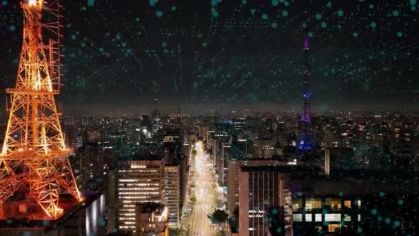 Sao Paulo Brazylia Krajobraz Powietrzny Technologii Mobilnej Inteligentne Miasto Futurystycznym — Wideo stockowe