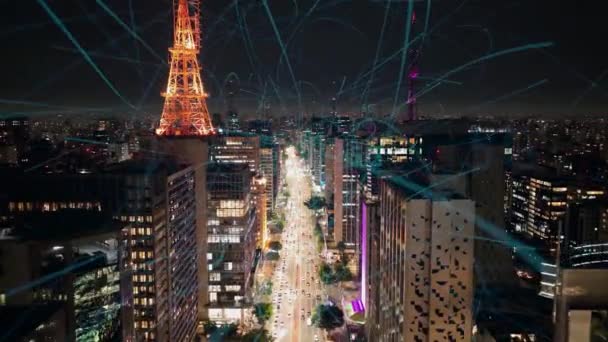 Sao Paulo Brazil Aerial Cityscape Mobile Technology Smart City Futuristic — Stock Video