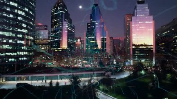 Santiago Chile Krajobraz Powietrzny Technologii Mobilnej Inteligentne Miasto Futurystycznym Efektem — Wideo stockowe