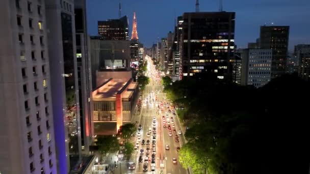 São Paulo Brasilien Night Scape Masp Museum Paulista Avenue Centrala — Stockvideo