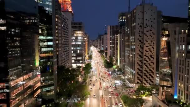 Sao Paulo Brazylia Nocny Pejzaż Paulista Avenue Centrum Sao Paulo — Wideo stockowe