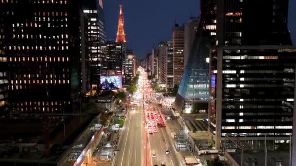 Sao Paulo Brazil Night Scape Paulista Avenue Downtown Sao Paulo — Stock Video