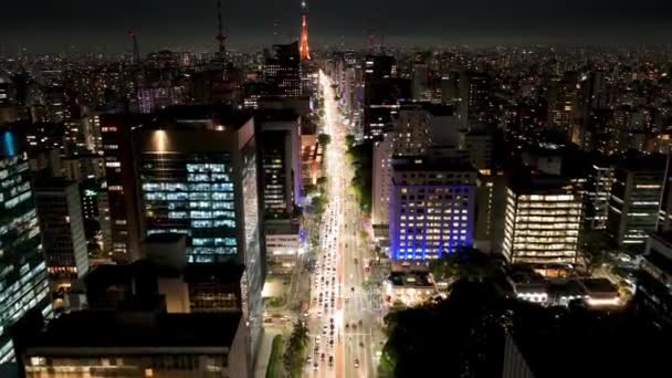 Sao Paulo Brésil Night Paulista Avenue Centre Ville Sao Paulo — Video