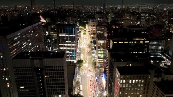 Sao Paulo Brazylia Nocny Pejzaż Paulista Avenue Centrum Sao Paulo — Wideo stockowe