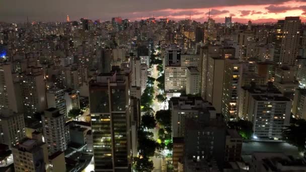Ηλιοβασίλεμα Στο Σάο Πάολο Βραζιλία Cityscape Του Ουρανού Ηλιοβασίλεμα Στην — Αρχείο Βίντεο