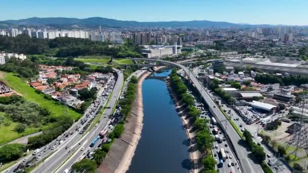 Cityscape Traffic Jam Дорожній Пам Ятці Сан Паулу Бразилії Сфера — стокове відео