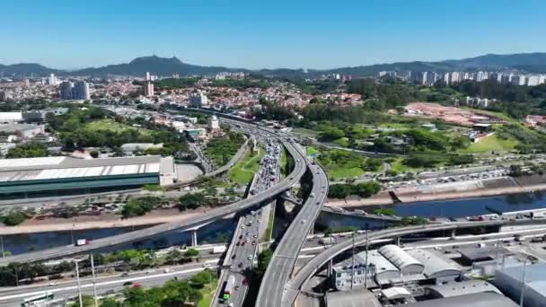 Cityscape Της Κυκλοφορίας Μαρμελάδα Αυτοκινητόδρομο Ορόσημο Της Βραζιλίας Σάο Πάολο — Αρχείο Βίντεο