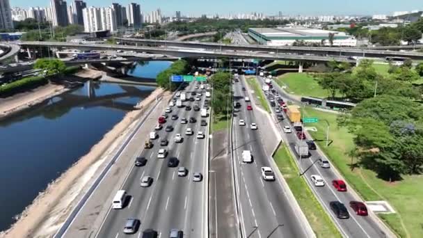 Cityscape Της Κυκλοφορίας Μαρμελάδα Αυτοκινητόδρομο Ορόσημο Της Βραζιλίας Σάο Πάολο — Αρχείο Βίντεο