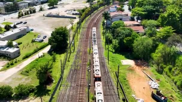 Panorama Aerial View Suburban Railway Station Sao Paulo Brazil Транспортные — стоковое видео