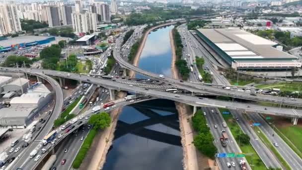 Cityscape Traffic Jam Highway Road Landmark Sao Paulo Brasil Paisagem — Vídeo de Stock