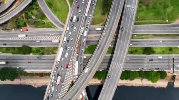 圣保罗巴西公路地标处的时间误点塞车 运输现场 圣保罗市中心的时间飞逝 多路桥梁和车道上的时滞车辆 — 图库视频影像