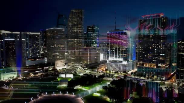 Miami Birleşik Devletleri Fütürist Siber Efektli Akıllı Şehrin Hava Siber — Stok video