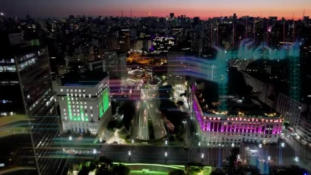 Sao Paulo Brazylia Cybernetyczny Pejzaż Miasta Inteligentnego Miasta Futurystycznym Efektem — Wideo stockowe