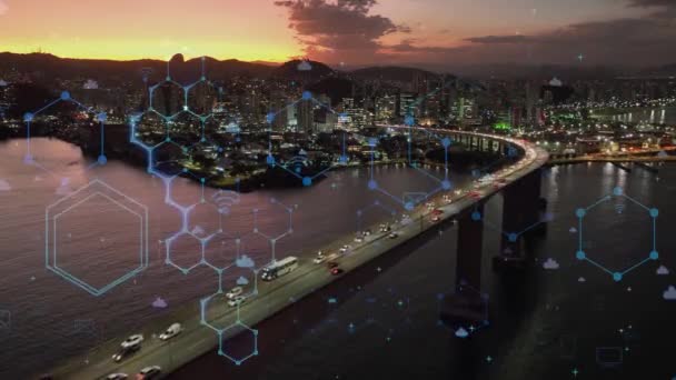 Vitoria Brasil Ciudad Cibernética Aérea Paisaje Urbano Ciudad Inteligente Con — Vídeo de stock