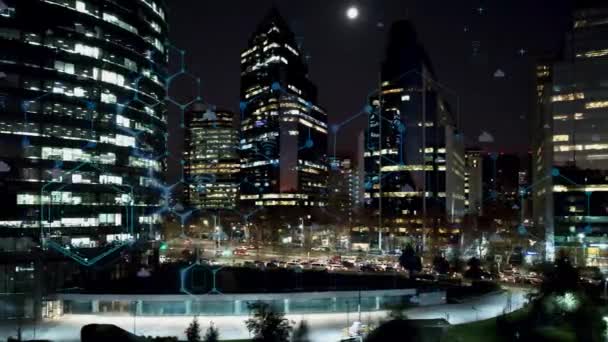 Σαντιάγο Χιλή Εναέρια Πόλη Cyber Cityscape Της Έξυπνης Πόλης Φουτουριστικό — Αρχείο Βίντεο
