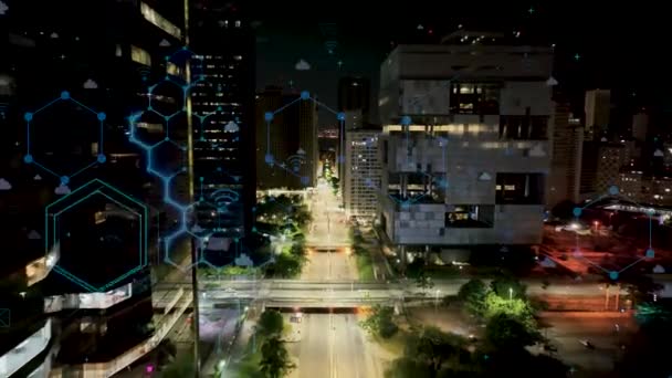 ブラジル リオデジャネイロ 航空サイバーシティの街並みスマートシティ 未来的なサイバー効果 イノベーション ナノテクノロジーだ ブラジル リオデジャネイロ サイバー技術 クラウドコンピューティング — ストック動画