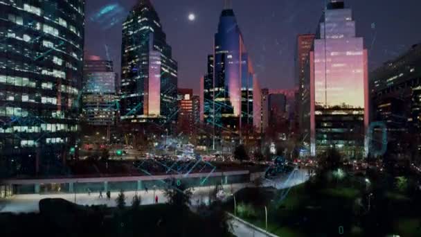 Santiago Chile Letecký Kybernetický Městský Panorama Chytrého Města Futuristickým Kybernetickým — Stock video