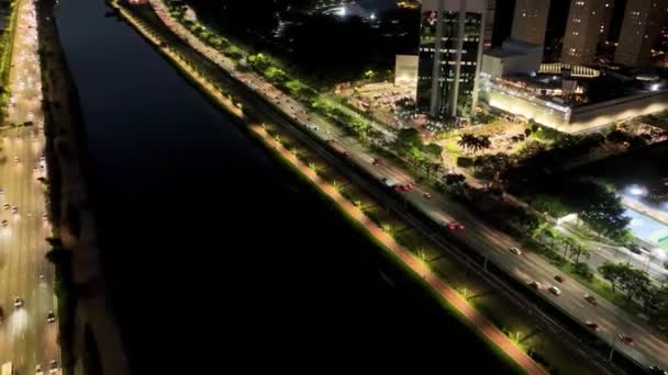 Stadsgezicht Van Sao Paulo Brazilië Nachtlandschap Van Marginale Pinheiros Highway — Stockvideo