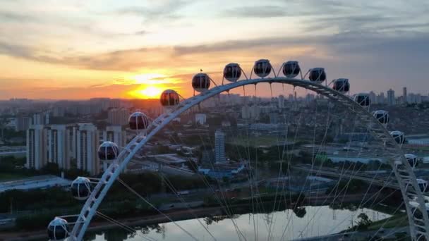 Sunset Égbolt Sao Paulo Brazíliában Latin Amerika Legnagyobb Ferris Wheel — Stock videók