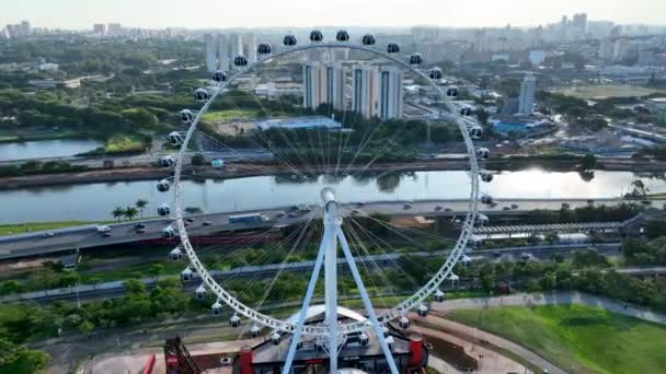 Sao Paulo Brazylia Major Ferris Wheel Entertainment Ameryki Łacińskiej Centrum — Wideo stockowe