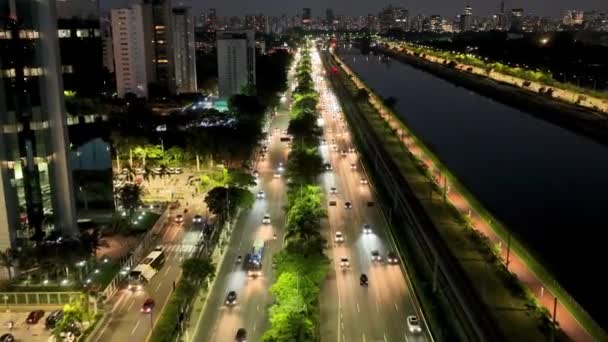 Cityscape Του Σάο Πάολο Βραζιλία Νυχτερινό Τοπίο Της Οριακής Οδού — Αρχείο Βίντεο