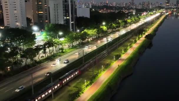 Paisaje Urbano Sao Paulo Brasil Night Landscape Marginal Pinheiros Highway — Vídeo de stock