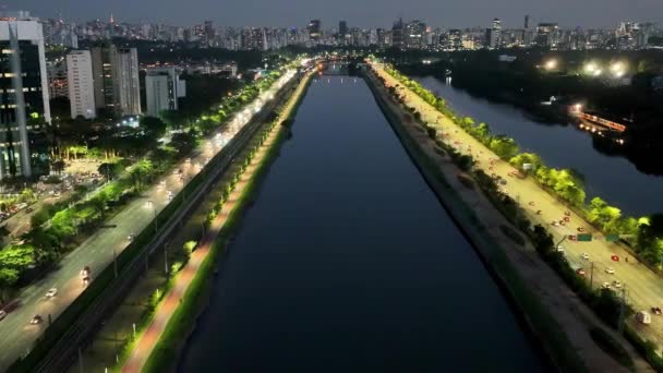 Cityscape Sao Paulo Brazil Нічний Ландшафт Шосе Marginal Pinheiros Road — стокове відео
