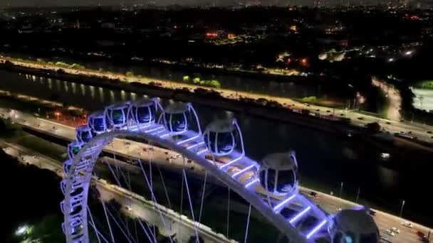 Nattlandskap Sao Paulo Brasilien Major Ferris Wheel Entertainment Latinamerika Centrala — Stockvideo