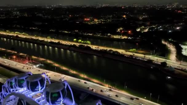 Paisaje Nocturno Sao Paulo Brasil Major Ferris Wheel Entertainment Latin — Vídeos de Stock