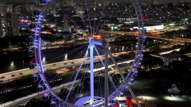Paisaje Nocturno Sao Paulo Brasil Major Ferris Wheel Entertainment Latin — Vídeos de Stock