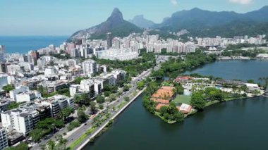 Rodrigo De Freitas Lake At Downtown City In Rio De Janeiro Brazil. Travel Destinations. Tourism Scenery. Downtown City At Rio De Janeiro Brazil. Summer Travel. Tropical Scenery.