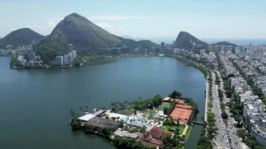 Rodrigo De Freitas Lake At Downtown City In Rio De Janeiro Brazil. Travel Destinations. Tourism Scenery. Downtown City At Rio De Janeiro Brazil. Summer Travel. Tropical Scenery.